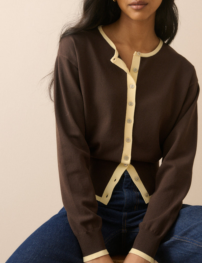 Brown and Yellow Slim Fit Cardigan