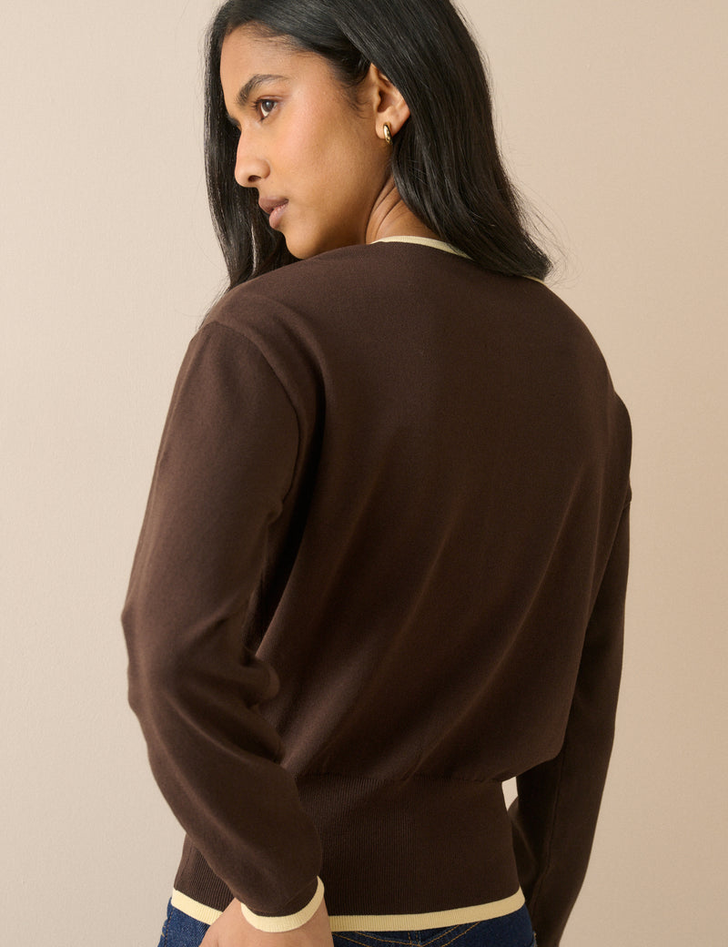 Brown and Yellow Slim Fit Cardigan