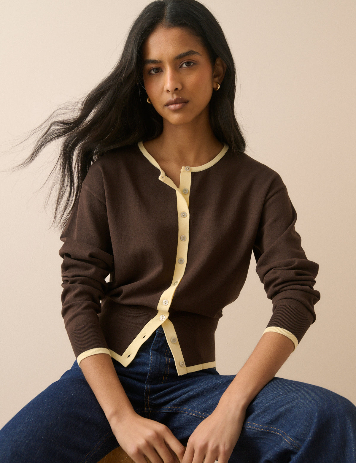 Brown and Yellow Slim Fit Cardigan