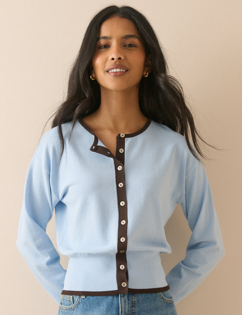 Blue and Brown Slim Fit Cardigan