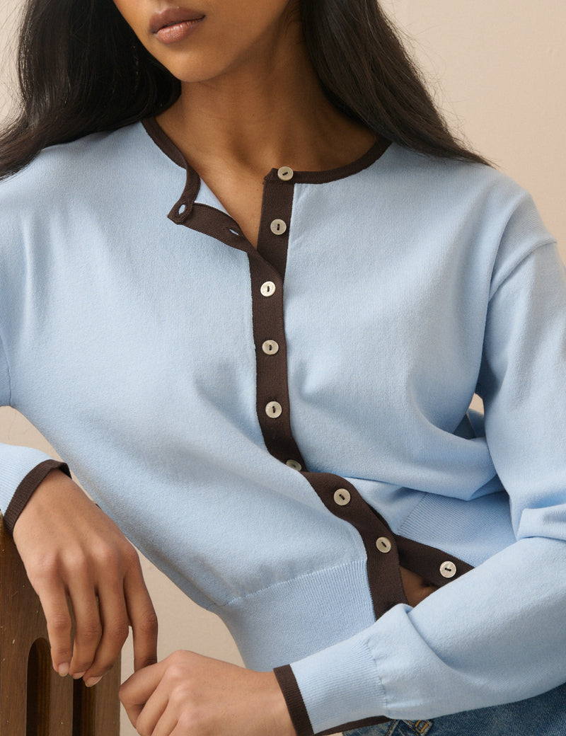 Blue and Brown Slim Fit Cardigan