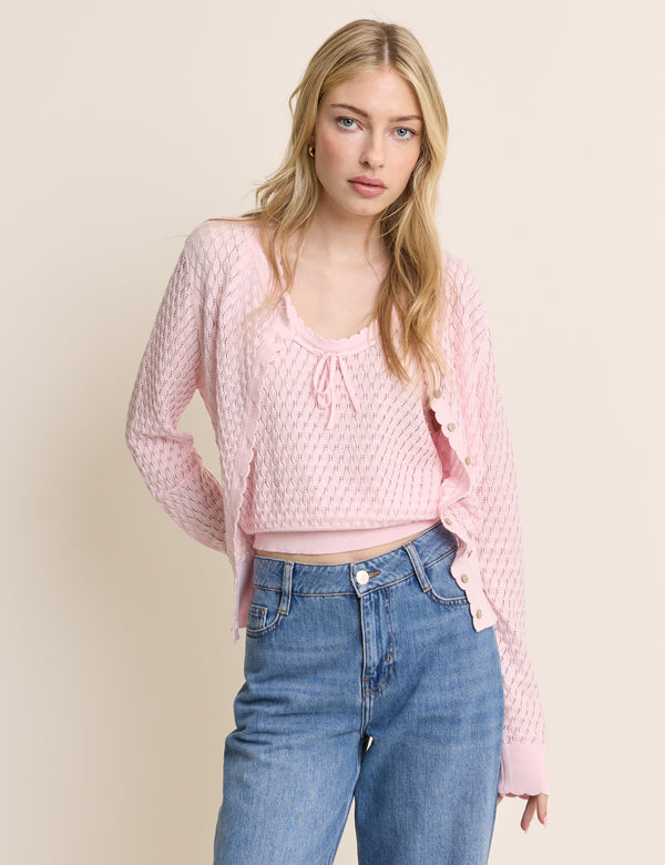 Baby Pink Pointelle Cami with Neck Tie