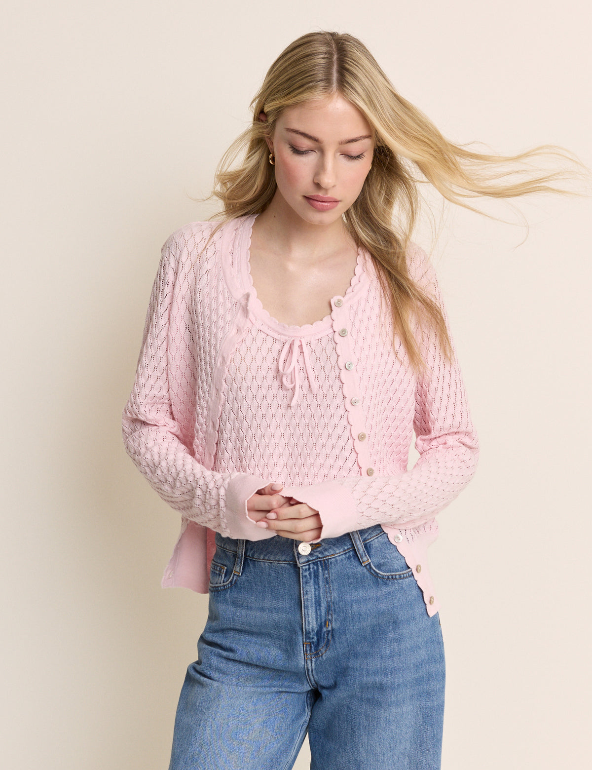 Baby Pink Pointelle Cami with Neck Tie