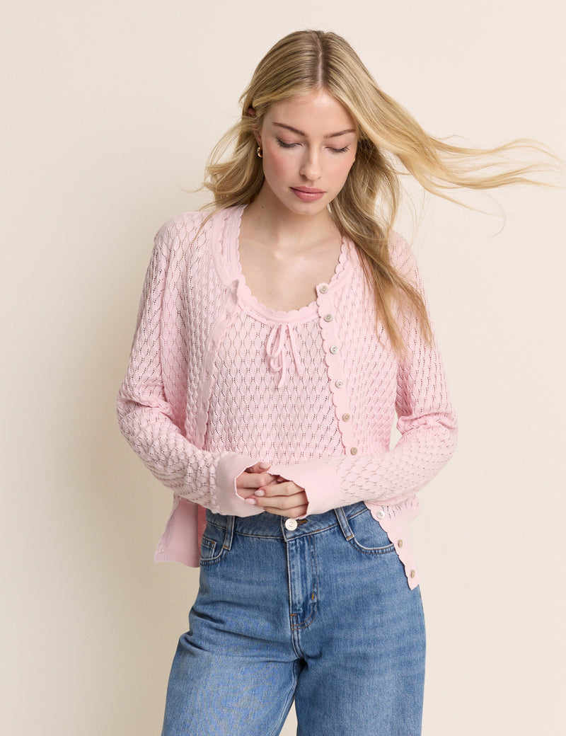 Baby Pink Pointelle Cami with Neck Tie