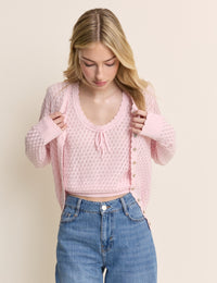 Baby Pink Pointelle Cami with Neck Tie