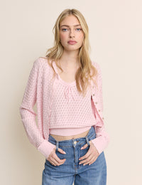 Baby Pink Pointelle Crew Neck Cardigan