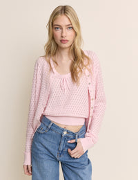 Baby Pink Pointelle Crew Neck Cardigan