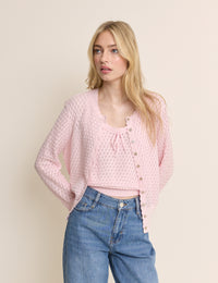 Baby Pink Pointelle Crew Neck Cardigan