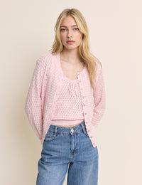 Baby Pink Pointelle Crew Neck Cardigan