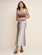 Brown and Blue Striped Drop Waist Knit Dress