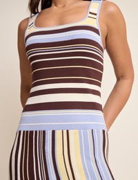 Brown and Blue Striped Drop Waist Knit Dress