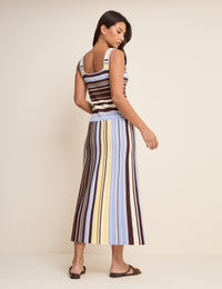 Brown and Blue Striped Drop Waist Knit Dress
