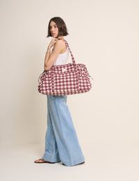Burgundy Gingham Cotton Holdall Bag