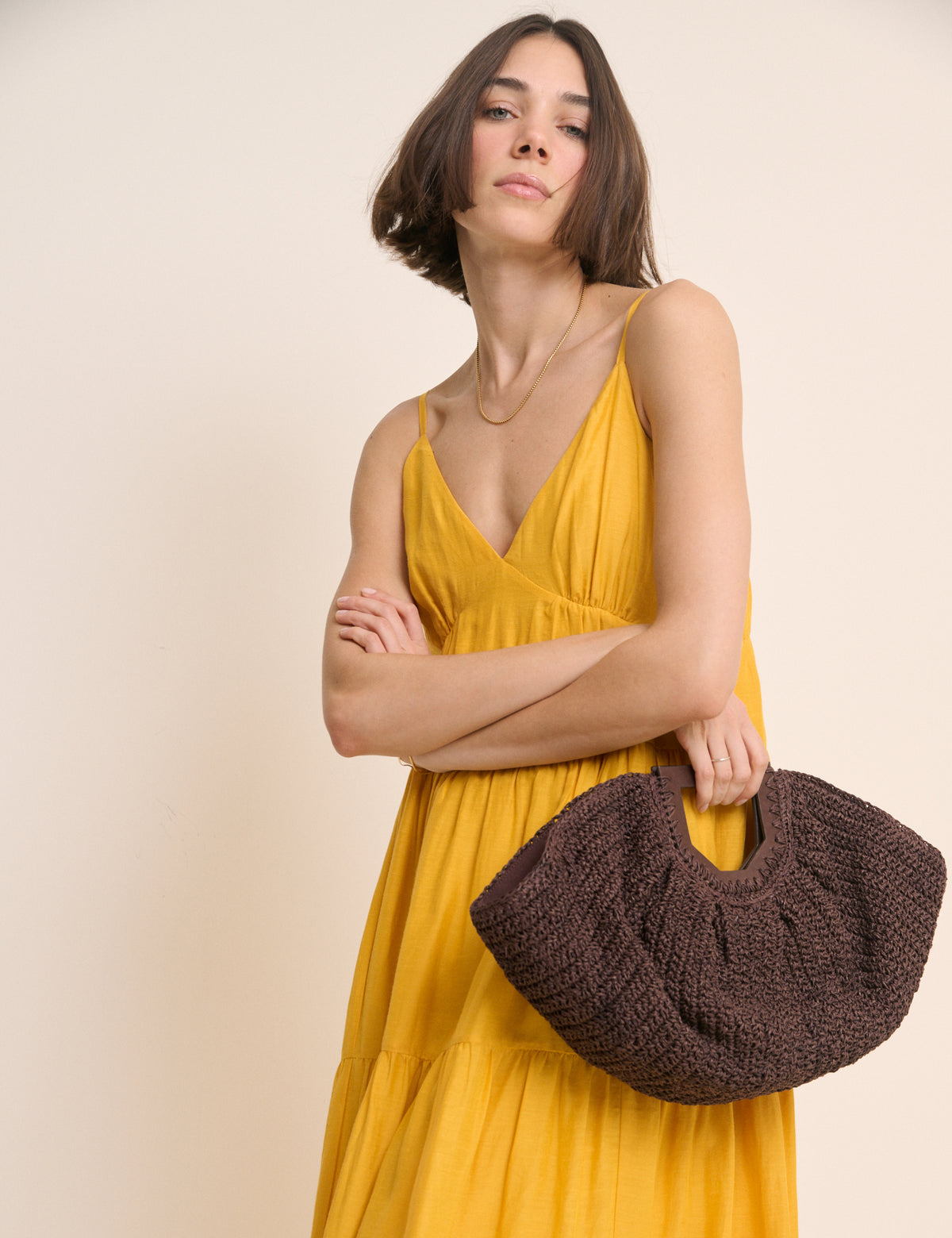 Brown Raffia Clutch Bag