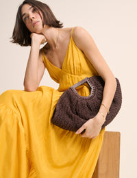 Brown Raffia Clutch Bag