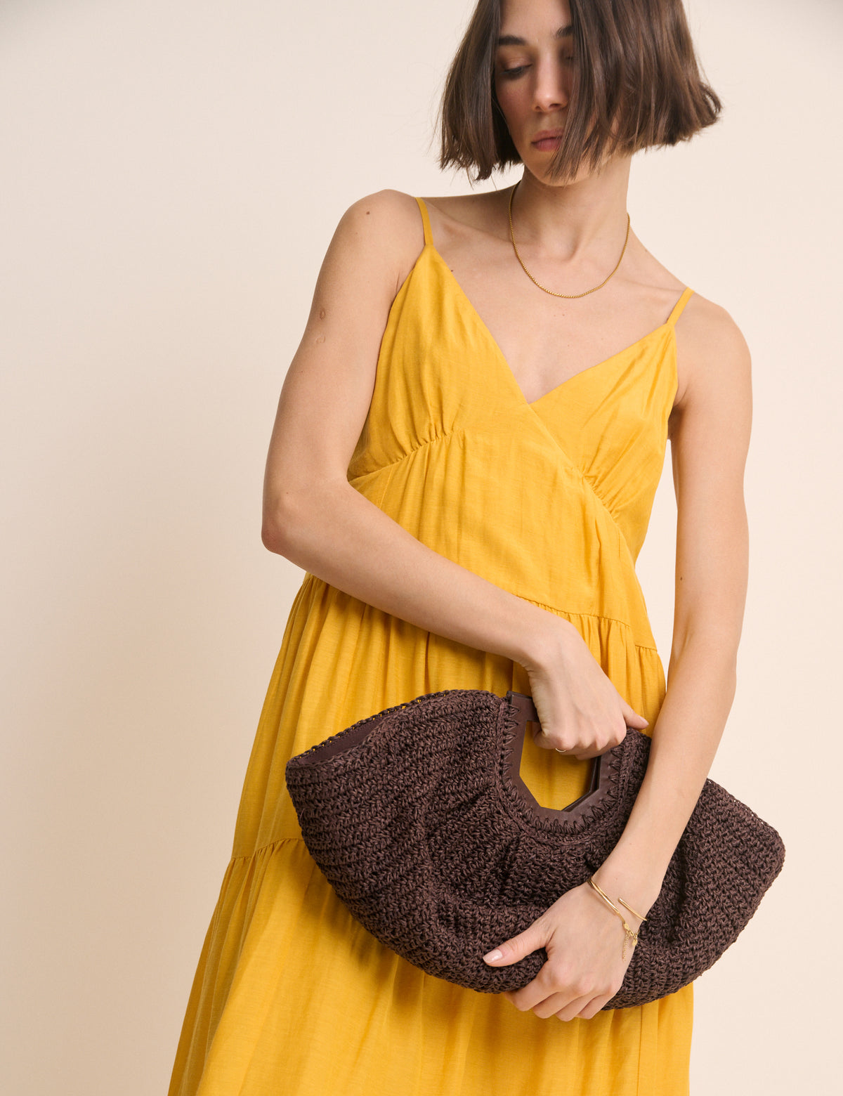 Brown Raffia Clutch Bag