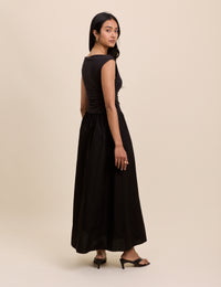 Black Draped Off Shoulder Beth Midi Dress
