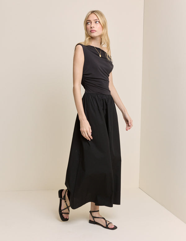 Black Draped Off Shoulder Beth Midi Dress