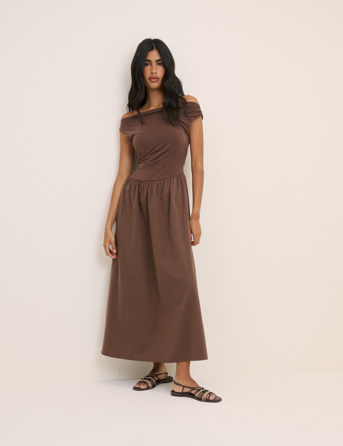 One-Shoulder Drop Waist Beth Midi Dress