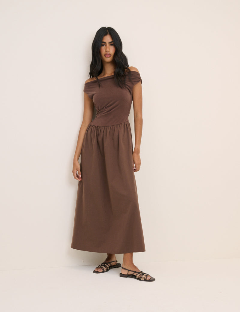 One-Shoulder Drop Waist Beth Midi Dress