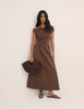 Brown Draped Off Shoulder Beth Midi Dress