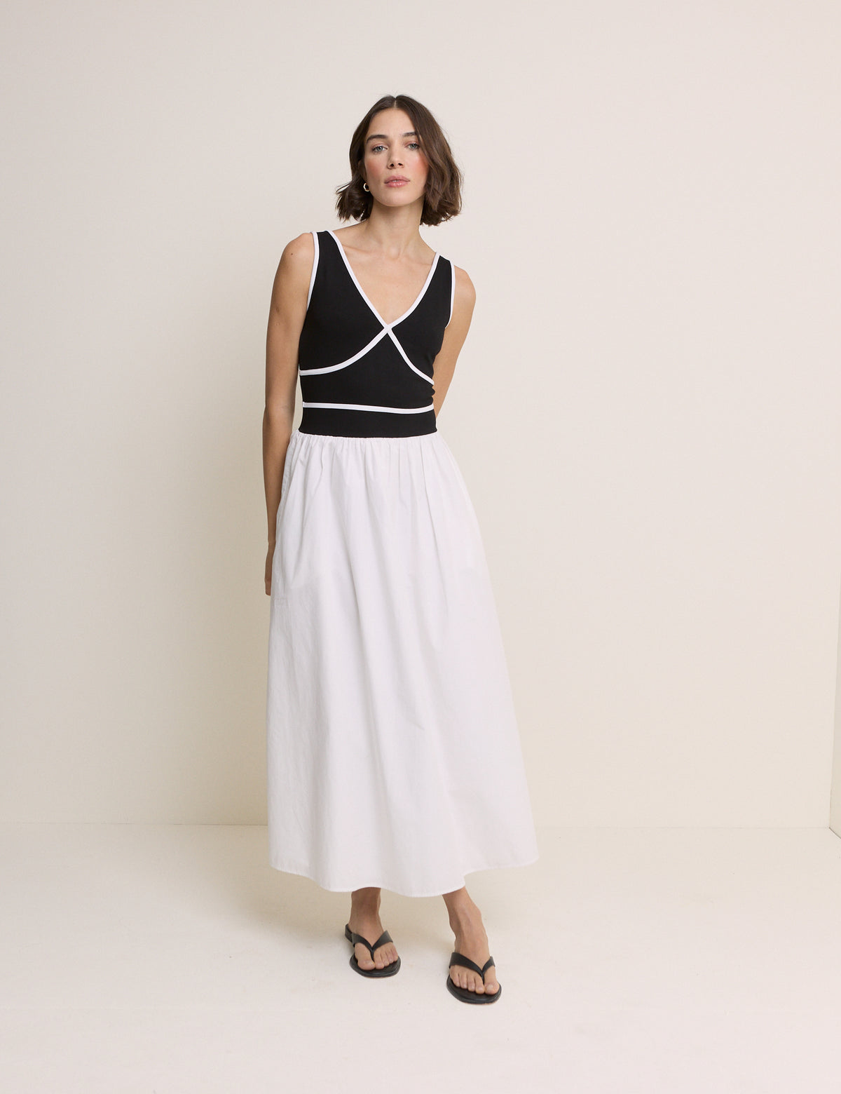 Black and White Jersey Kayla Midi Dress