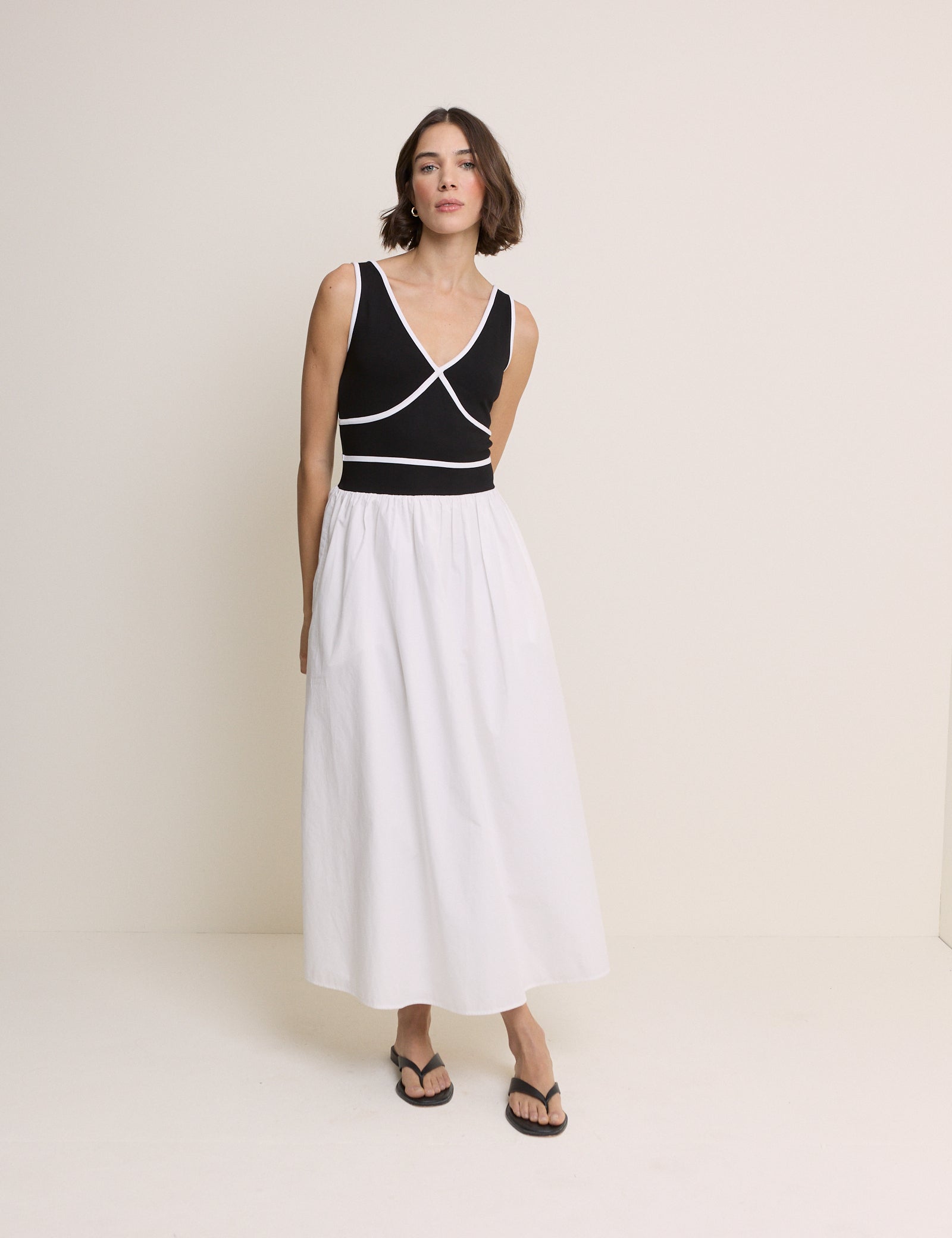 Black and White Jersey Kayla Midi Dress