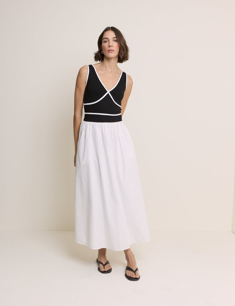 Black and White Jersey Kayla Midi Dress