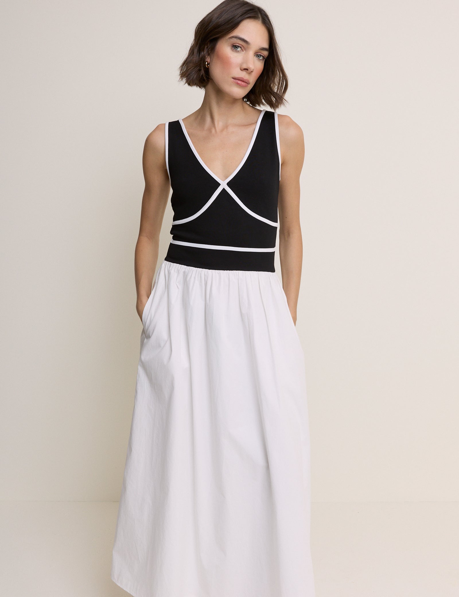 Black and White Jersey Kayla Midi Dress