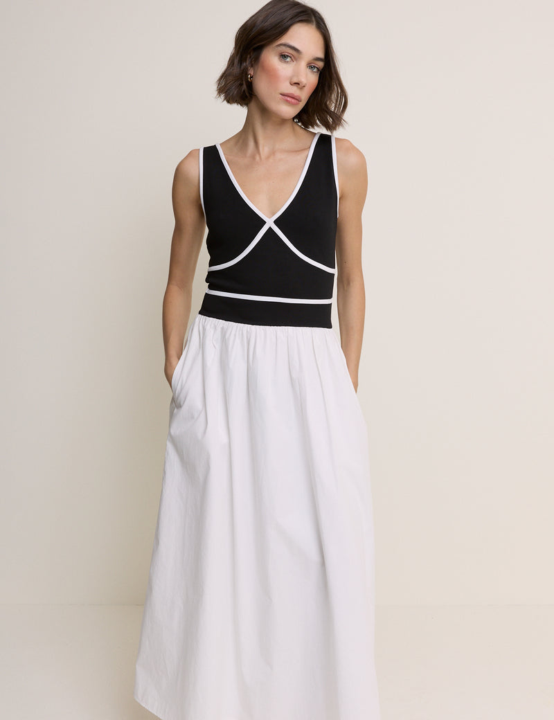 Black and White Jersey Kayla Midi Dress