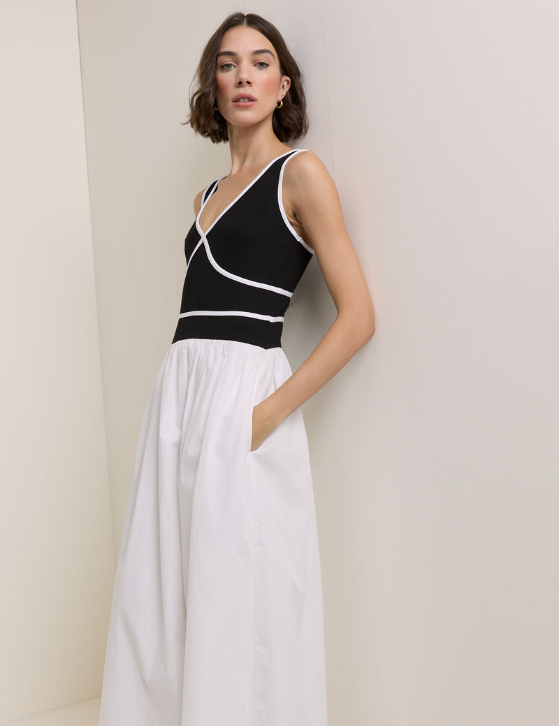 Black and White Jersey Kayla Midi Dress