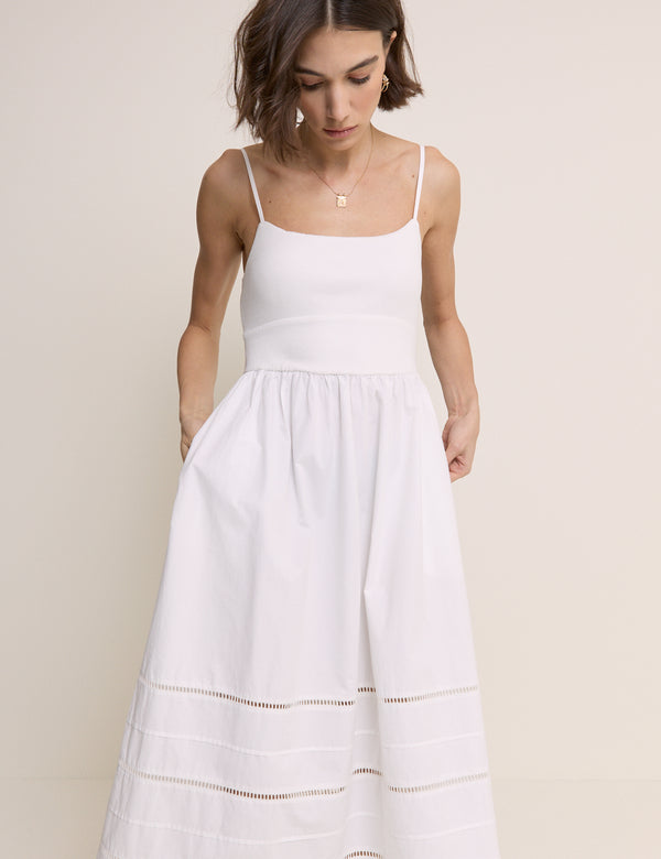 White Strappy Tiered Goldie Midi Dress