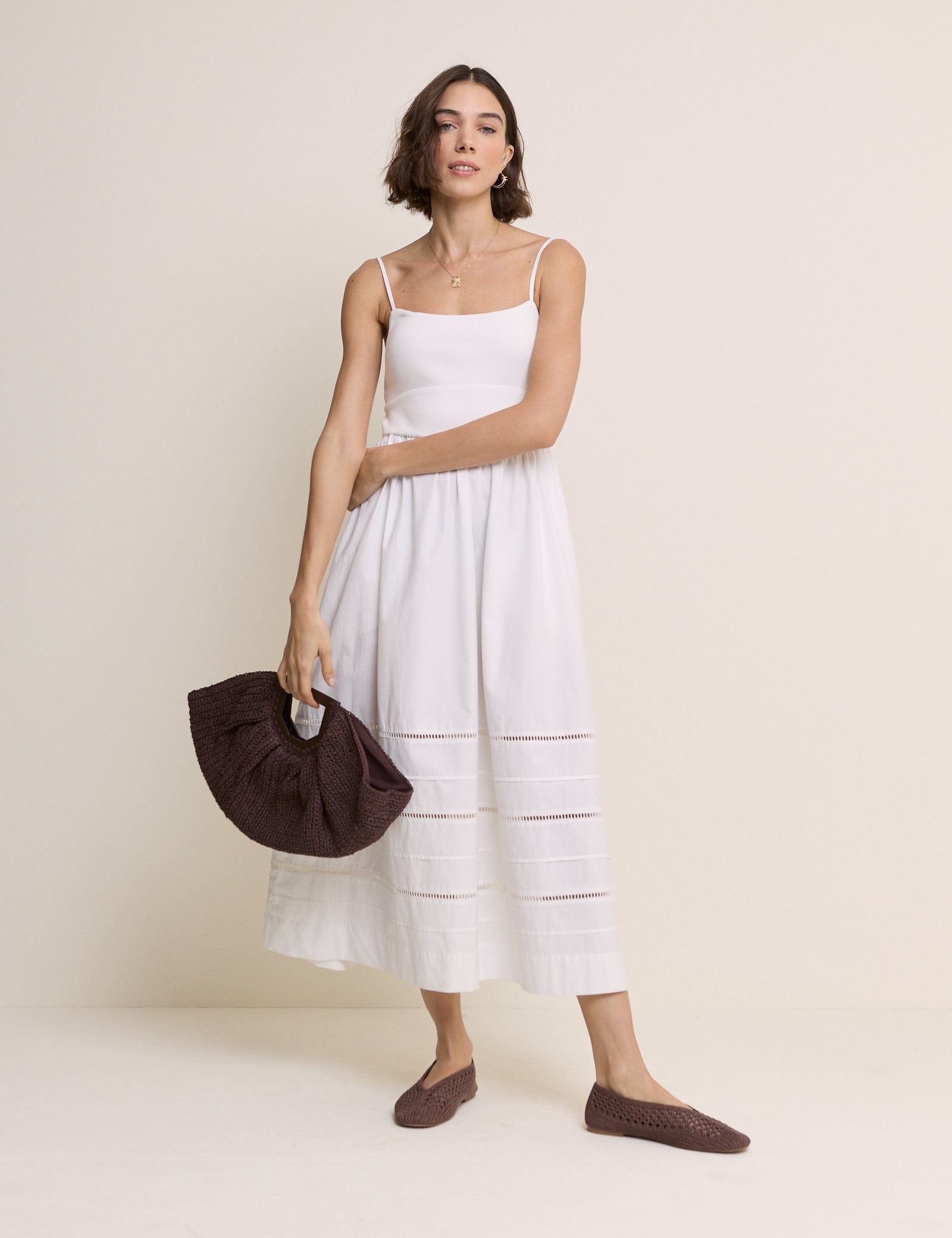 white strappy dress White Strappy Tiered Goldie Midi Dress