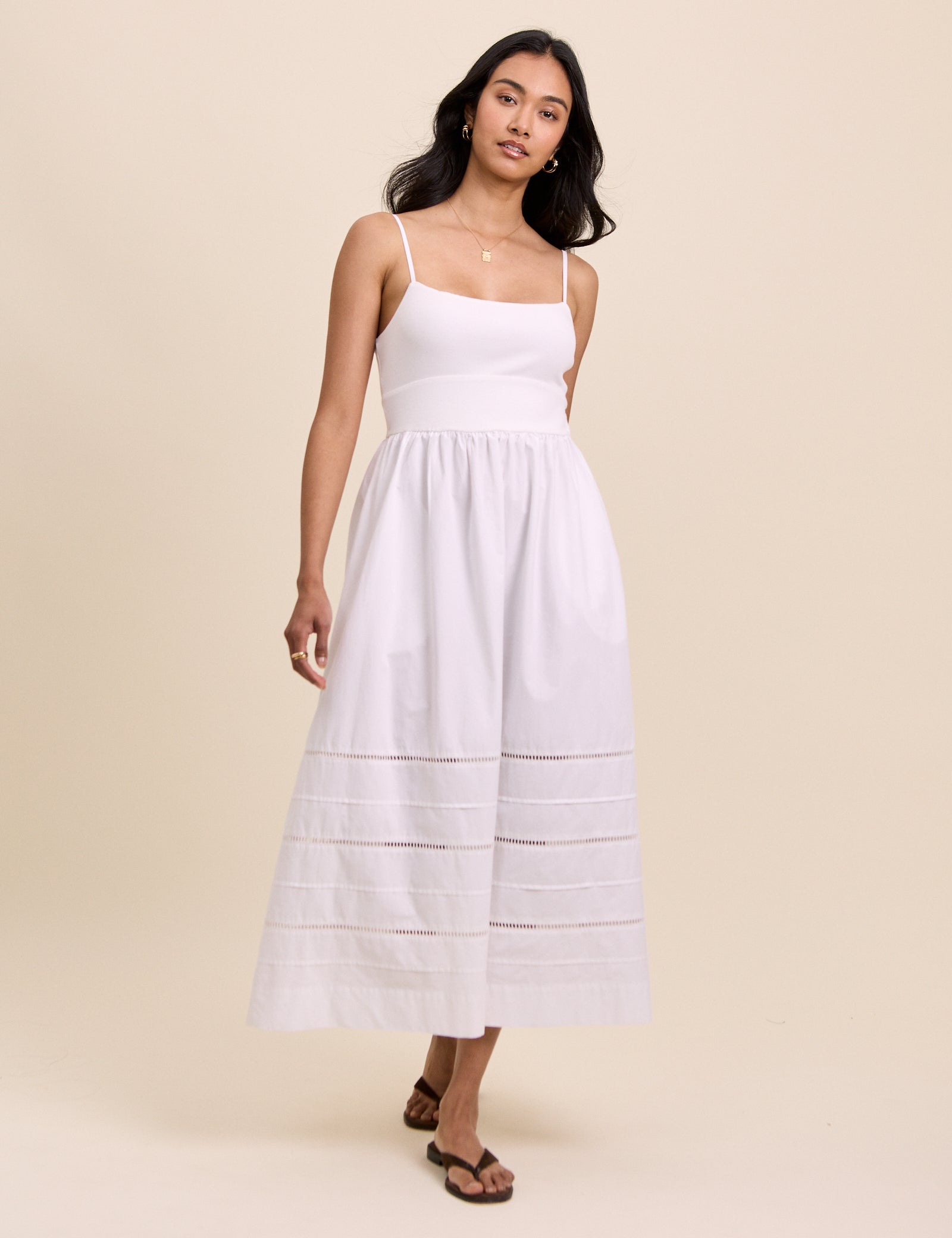 White Strappy Tiered Goldie Midi Dress White Strappy Tiered Goldie Midi Dress