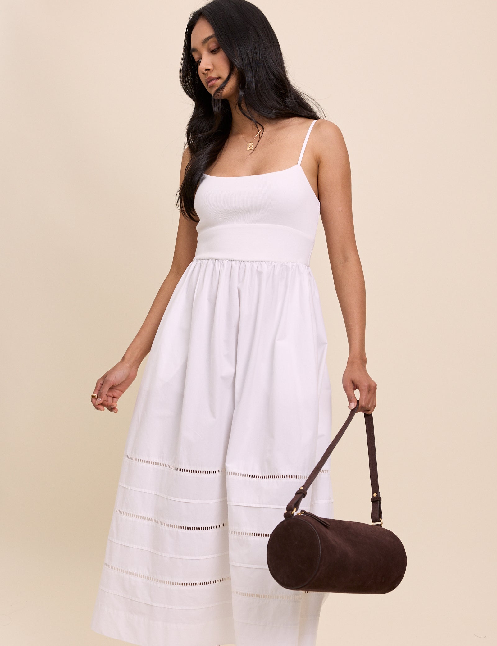 White Strappy Tiered Goldie Midi Dress