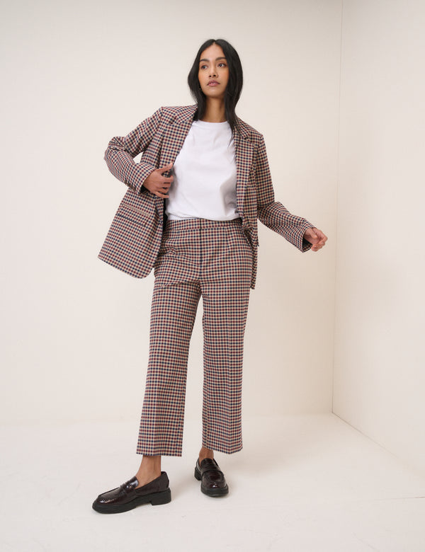 Red and Navy Gingham Tailored Trousers