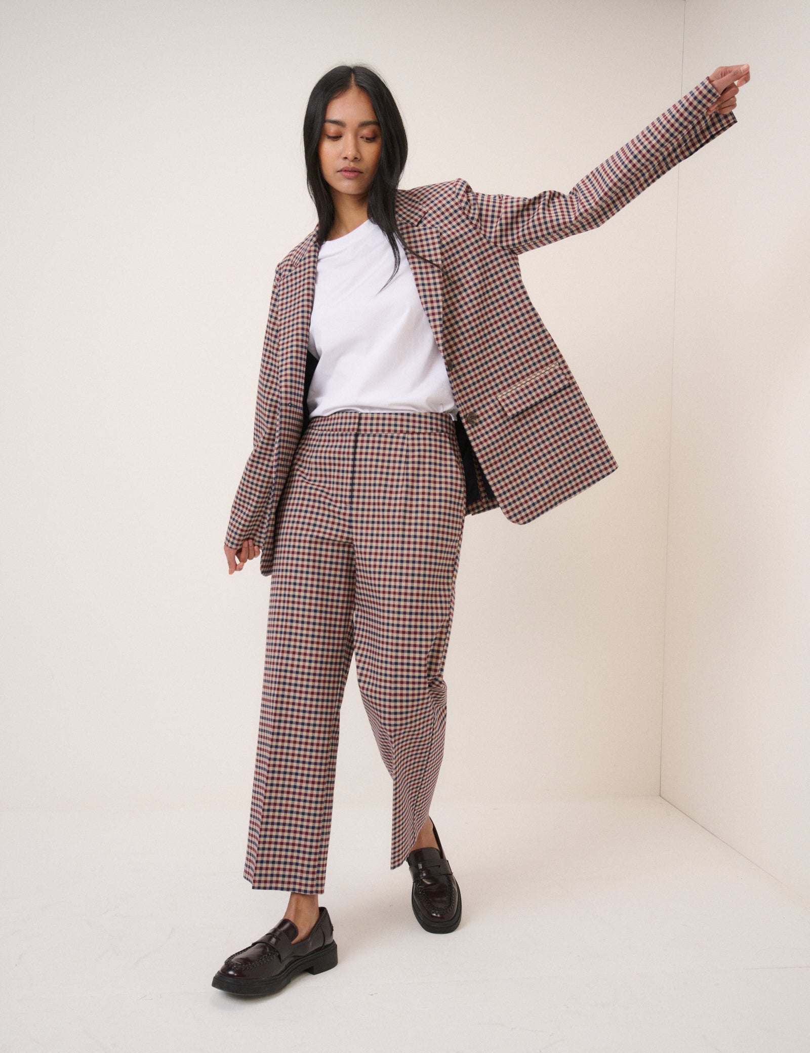 Red and Navy Gingham Tailored Trousers