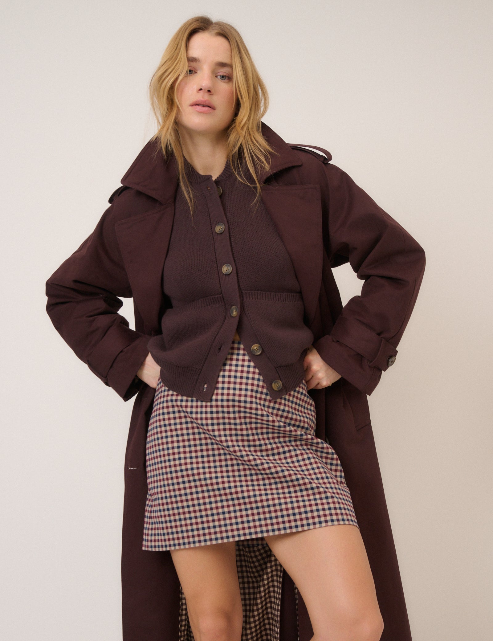 Brown Gingham Mini Skirt