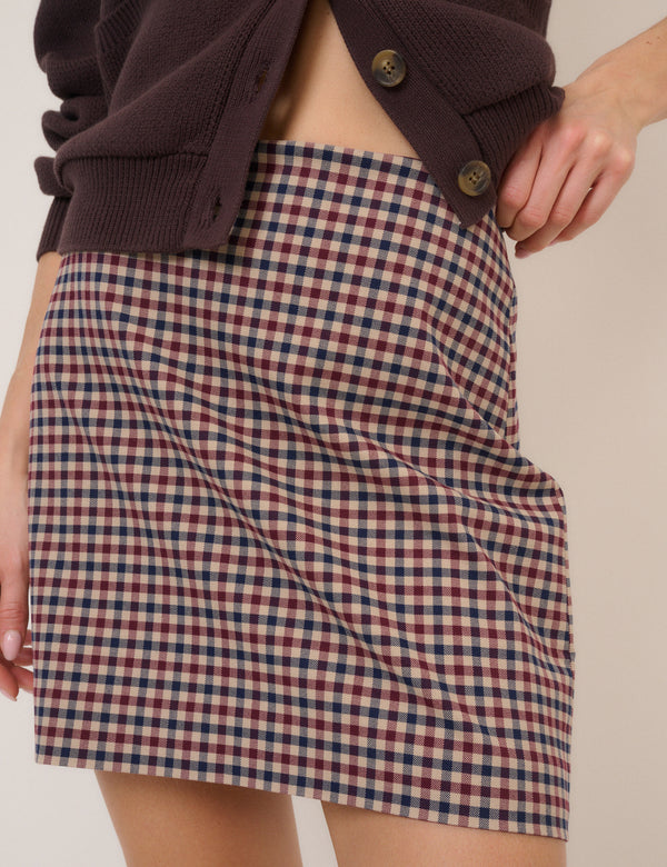 Brown Gingham Mini Skirt