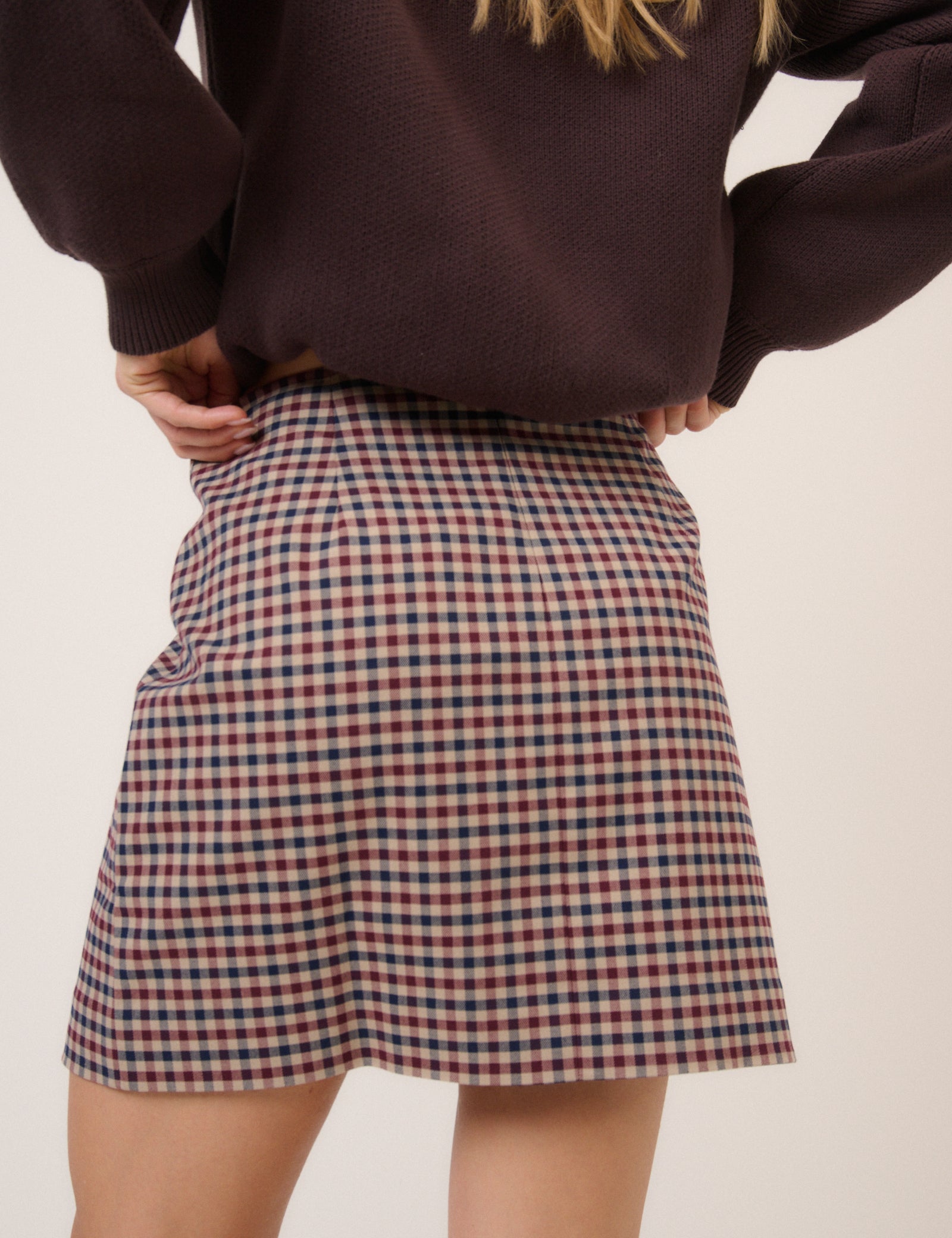 Brown Gingham Mini Skirt