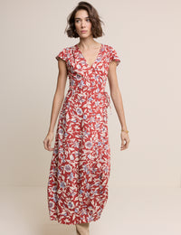 Red Floral Wrapover Bree Midi Dress