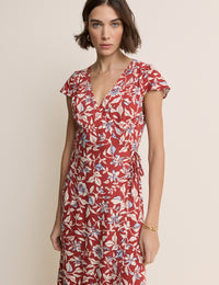 Red Floral Wrapover Bree Midi Dress