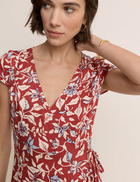 Red Floral Wrapover Bree Midi Dress