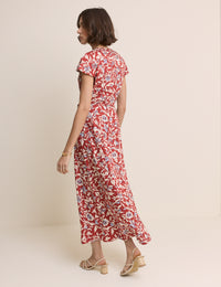 Red Floral Wrapover Bree Midi Dress