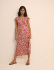 Red Floral Wrapover Bree Midi Dress