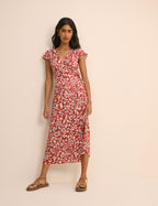 Red Floral Wrapover Bree Midi Dress