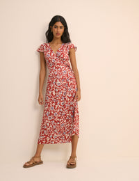 Red Floral Wrapover Bree Midi Dress