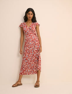 Red Floral Wrapover Bree Midi Dress