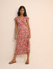 Red Floral Wrapover Bree Midi Dress