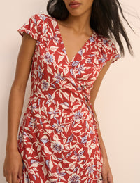 Red Floral Wrapover Bree Midi Dress